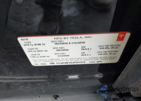 2018 Tesla Model X 100D/75D/P100D из США, поврежденный, VIN 5YJXCBE20JF091575